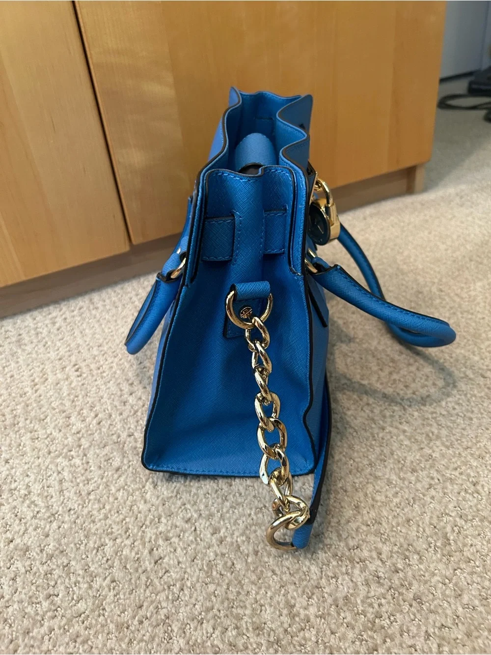 Michael Kors Electric Blue Saffiano Satchel with Gold Accent